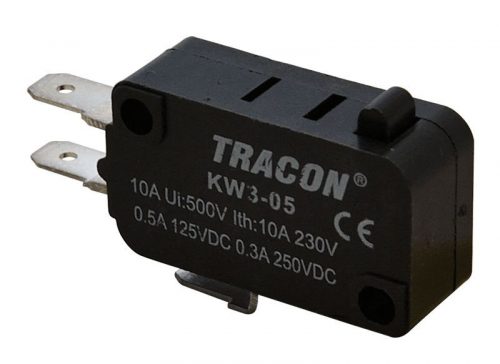 TRACON KW3-05 - Helyzetkapcsoló, mikro, ütközős 1×CO 10A/230VAC, 0,3A/250VDC, 4,8x0,5 mm, IP00