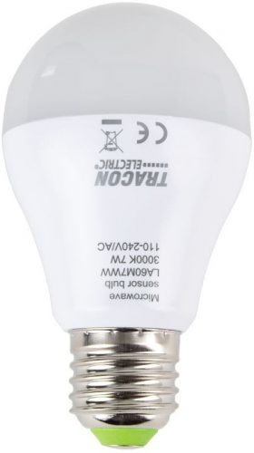 TRACON LA60M7WW - LED fényforrás beépített mozgásérzékelővel 110-240 V, 50/60 Hz, 7W,600lm,2700K,360°,60s,5m,<20lx, EEI=F