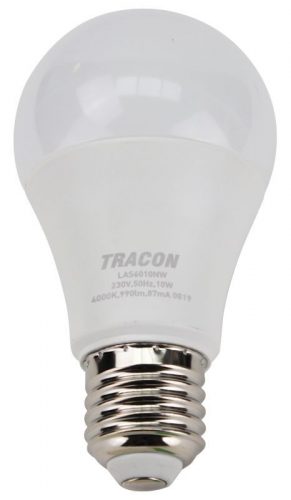 TRACON LAS6010NW - Gömb burájú LED fényforrás SAMSUNG chippel 230V,50Hz,10W,4000K,E27,990 lm,200°,A60,SAMSUNG chip, EEI=F