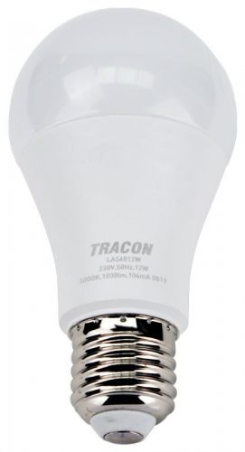 TRACON LAS6012NW - Gömb burájú LED fényforrás SAMSUNG chippel 230V,50Hz,12W,4000K,E27,1180 lm,200°,A60,SAMSUNG chip, EEI=F