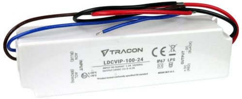 TRACON LDCVIP-100-24 - Védett műanyag házas LED meghajtó 90-264VAC/24VDC,100W,0-4,2A, IP67