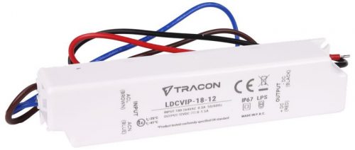 TRACON LDCVIP-18-12 - Védett műanyag házas LED meghajtó 180-264VAC/12 VDC,18W,0-1,5A, IP67