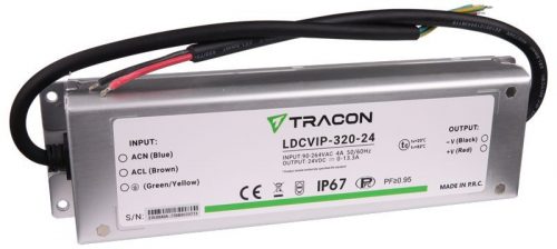 TRACON LDCVIP-320-24 - Védett fém házas LED meghajtó 90-264VAC/24VDC,320W,0-13,3A, IP67