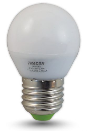 TRACON LG454W - Gömb búrájú LED fényforrás 230 VAC, 4 W, 2700 K, E27, 320 lm, 200°, G45, EEI=G