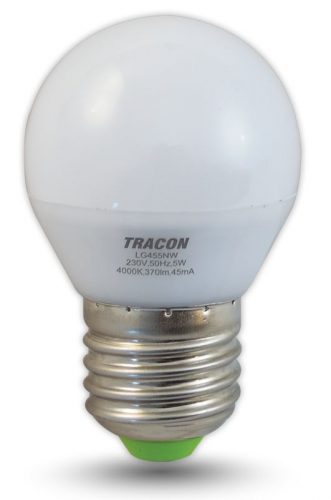 TRACON LG455NW - LED fényforrás 230 VAC, 5 W, 4000 K, E27, 380 lm, 200°, G45, EEI=G