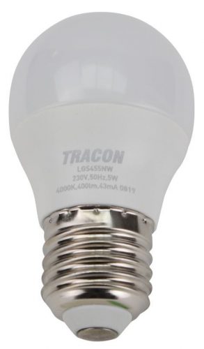 TRACON LGS455NW - Gömb burájú LED fényforrás SAMSUNG chippel 230V,50Hz,5W,4000K,E27,450lm,180°,G45,SAMSUNG chip, EEI=F