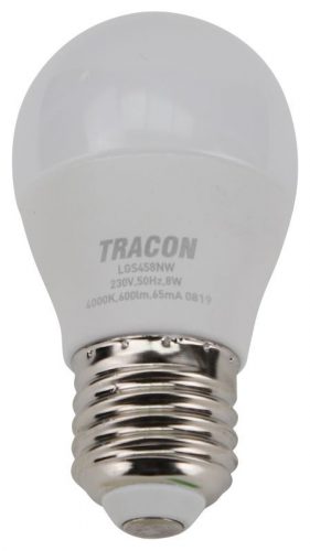 TRACON LGS458NW - Gömb burájú LED fényforrás SAMSUNG chippel 230V,50Hz,8W,4000K,E27,720 lm,180°,G45,SAMSUNG chip, EEI=F