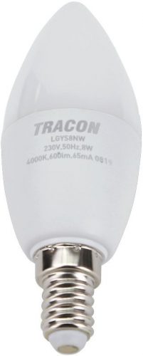 TRACON LGYS8W - Gyertya búrájú LED fényforrásSAMSUNG chippel 230V,50Hz,8W,3000K,E14,710lm,180°,C37,SAMSUNG chip, EEI=F