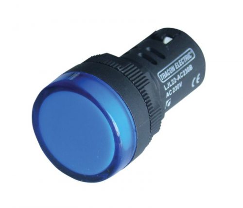 TRACON LJL22-BA - LED-es jelzőlámpa, kék 12V AC/DC, d=22mm