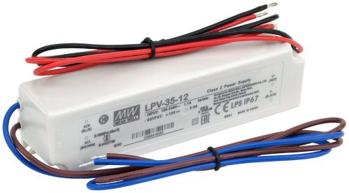 TRACON LPV-35-12 - Műanyag házas LED meghajtó 90-264 VAC / 12 VDC, 35 W, 0-3 A, IP67