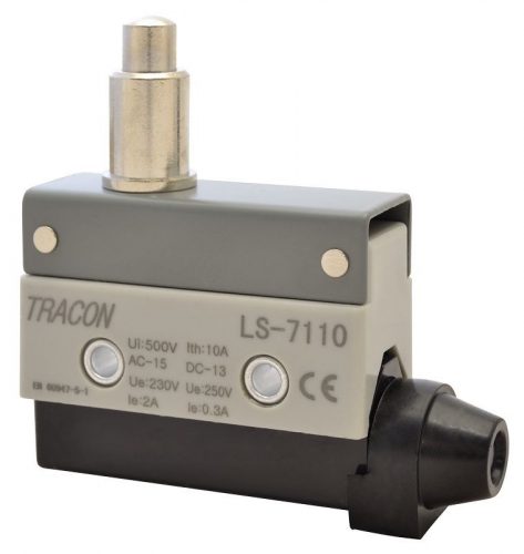 TRACON LS7110 - Helyzetkapcsoló, kúpos, ütközős 1xCO, 2A/230V AC-15, 0,3A/250V DC-13, 22mm, IP40