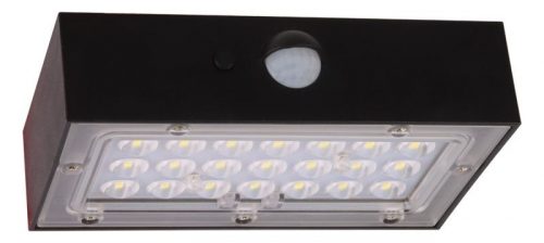 TRACON LSBB3W - Napelemes LED fali világítótest mozgásérzékelővel, fekete 3W, 4000K, 350 lm, IP65, 3,7 V, 1,2Ah