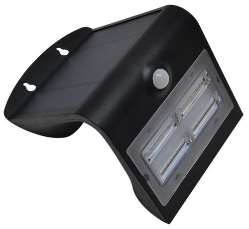 TRACON LSLBB3W - Napelemes LED fali világítótest mozgásérzékelővel, fekete 3,2 W, 4000 K, 400 lm, IP65, 3,7 V, 2 Ah