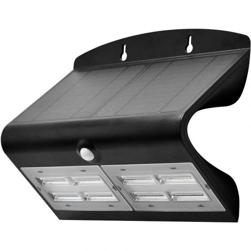 TRACON LSLBB7W - Napelemes LED fali világítótest mozgásérzékelővel, fekete 6,8 W, 4000 K, 800 lm, IP65, 3,7 V, 4 Ah