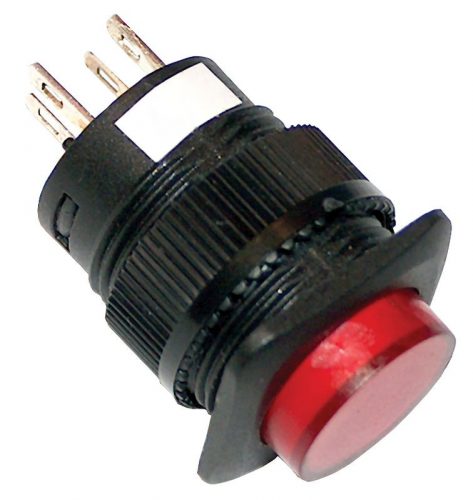 TRACON MNG-012R - Mini jelzőlámpás nyomógomb, piros 1×NO, 12V AC/DC