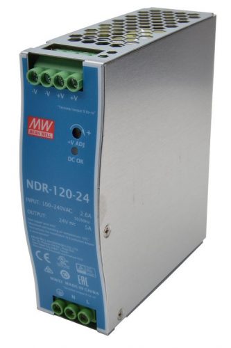 TRACON NDR-120-24 - DIN sínre szerelhető tápegység szabályozható DC kimenettel 90-264 VAC / 24-28 VDC, 120 W, 0-5 A