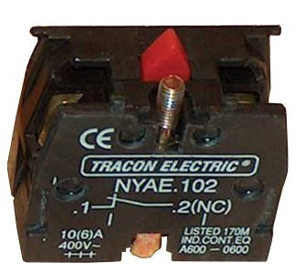 TRACON NYAE102 - Érintkező-egység fémalapra szerelt nyomógombokhoz 1×NC, 3 A/400 V