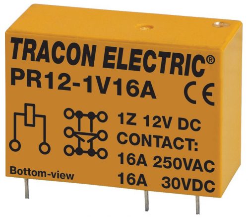 TRACON PR12-1V16A - Print relé 12V DC / 1×CO (16A, 230V AC / 30V DC)