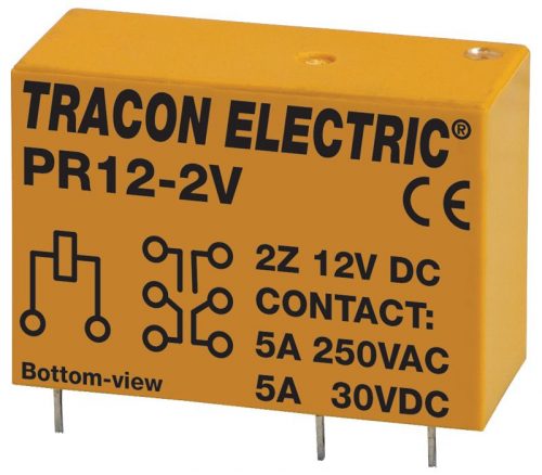 TRACON PR12-2V - Print relé 12V DC / 2×CO (5A, 230V AC / 30V DC)