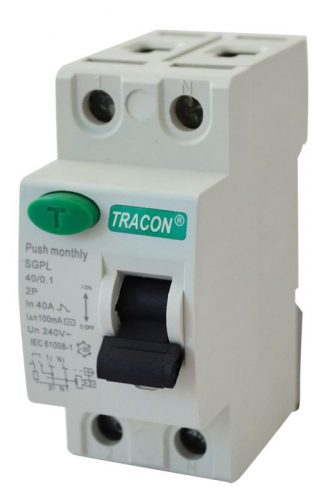 TRACON RB2-25100 - Áram-védőkapcsoló, 2 pólusú 25A, 100mA, 4,5 kA, 2P