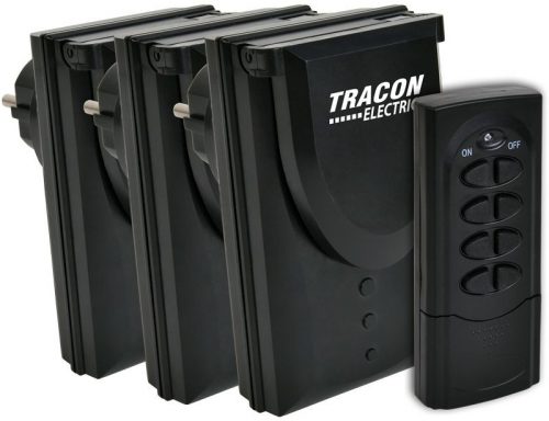 TRACON RCS13-IP - Távkapcsolós csatlakozóaljzat, 3aljzat, 1 távírányító, IP44 230VAC, 50Hz, 3600W, IP44, 433,92MHz