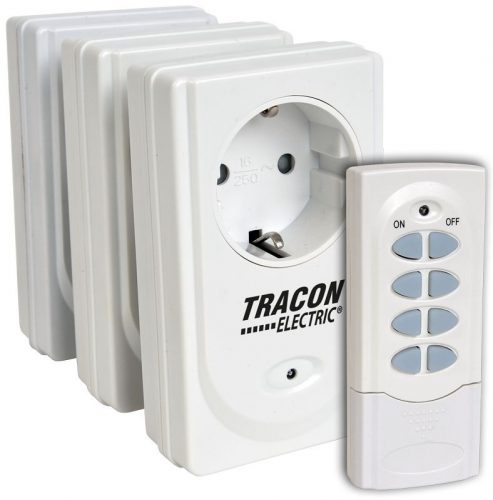 TRACON RCS13 - Távkapcsolós csatlakozóaljzat, 3 aljzat, 1 távírányító 230VAC, 50Hz, 3600W, IP20, 433,92MHz