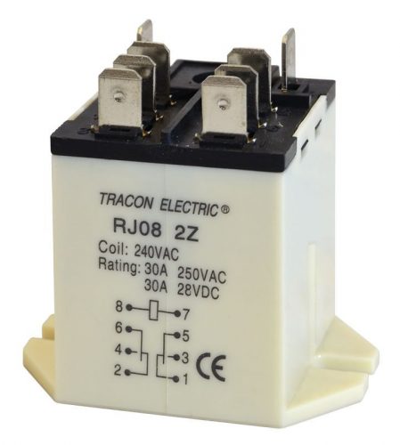 TRACON RJ08-110AC - Nagyteljesítményű relé 110V AC / 2×CO (30A, 230V AC / 28V DC)