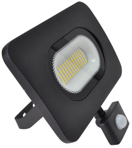 TRACON RSMDLM50H - SMD fényvető mozgásérzékelővel, fekete 220-240V,50W,4000K,IP65,4000lm,120°, 10s-7min, 3-10m, EEI=G