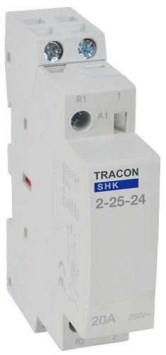 TRACON SHK2-25-24 - Installációs kontaktor 24V AC, 50Hz, 1 Mod, 2×NO, AC1/AC7a, 25A