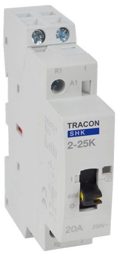 TRACON SHK2-25K - Installációs kontaktor 230V AC, 50Hz, 1 Mod, 2×NO, AC1/AC7a, 25A