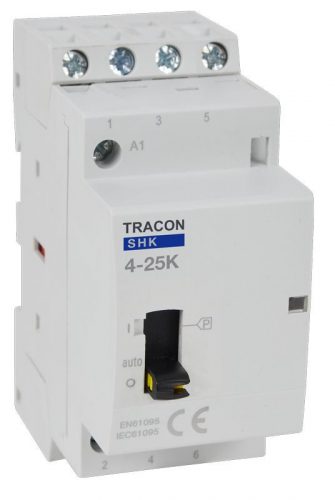 TRACON SHK4-25K - Installációs kontaktor 230V AC, 50Hz, 2 Mod, 4×NO, AC1/AC7a, 25A