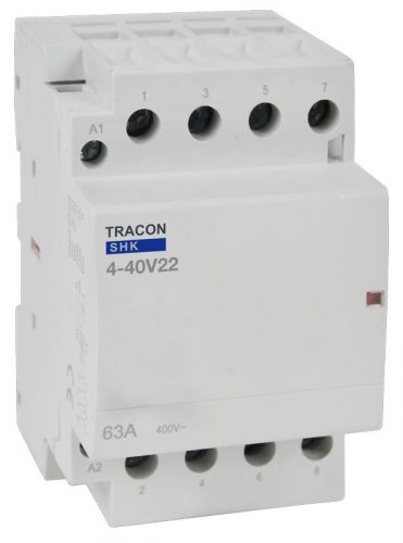 TRACON SHK4-40V22 - Installációs kontaktor 230V AC, 50Hz, 3 Mod, 2×NO+2×NC, AC1/AC7a, 40A