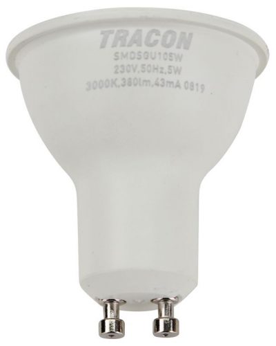 TRACON SMDSGU105W - Műanyag házas SMD LED spot fényforrás SAMSUNG chippel 230V,50Hz,GU10,5W,430lm,3000K,120°,SAMSUNG chip, EEI=F