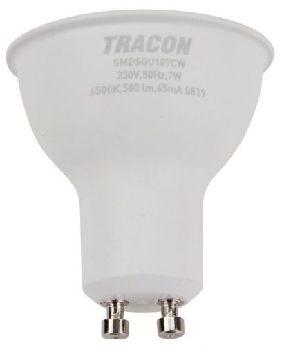 TRACON SMDSGU107CW - Műanyag házas SMD LED spot fényforrás SAMSUNG chippel 230V,50Hz,GU10,7W,650lm,6500K,120°,SAMSUNG chip, EEI=F