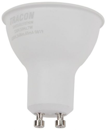 TRACON SMDSGU107NW - Műanyag házas SMD LED spot fényforrás SAMSUNG chippel 230V,50Hz,GU10,7W,630lm,4000K,120°,SAMSUNG chip, EEI=F