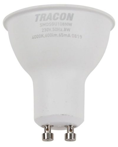 TRACON SMDSGU108NW - Műanyag házas SMD LED spot fényforrás SAMSUNG chippel 230V,50Hz,GU10,8W,720lm,4000K,120°,SAMSUNG chip, EEI=F