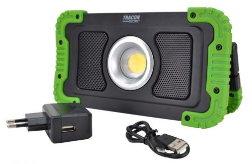 TRACON STLFLBT15W - Bluetooth hangszórós akkumulátoros LED szerelő fényvető 15W, 6000K, 3,7V, 8000mAh, Li-Ion, 1500lm, 4-10 h, IP40