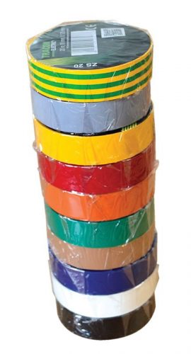 TRACON SZIG-SET20 - Szigetelőszalag válogatás különböző színekben, 10 db/cs 20m×18mm, PVC, 0-90°C, 40kV/mm