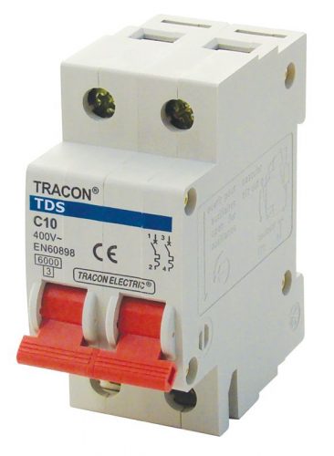 TRACON TDS-2B-1 - Kismegszakító, színes karral, 2 pólus, B karakterisztika 1A, 6kA