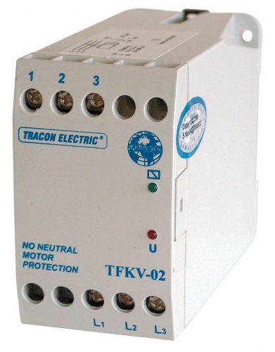 TRACON TFKV-02 - Védőrelé, feszültségfigyelő 3 vezetékes rendszerhez 3×400V AC ( 0,7-1,2)xUn fix, 5A/250V AC