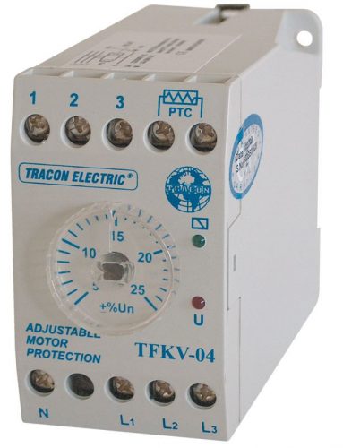 TRACON TFKV-04 - Védőrelé, feszültségfigyelő 3 fázisra aszim/túlmel. véd 3x230/400V AC,+/-5% - +/-25%, 5A/250V AC