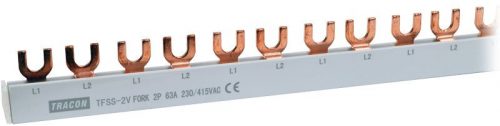 TRACON TFSS-2V - Soroló sín - villás kivitelű max.63A, 230/400VAC, 2P, 56modul, 1m