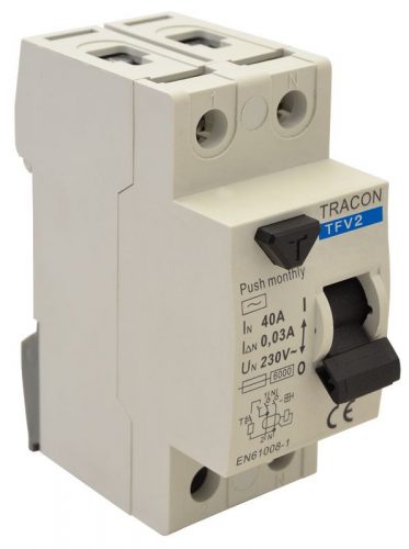 TRACON TFV2-16300 - Áram-védőkapcsoló, 2 pólusú 16A, 300mA, 6kA, AC