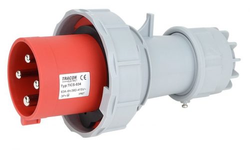 TRACON TICS-034 - Ipari csatlakozó dugó, fokozott védelemmel 63A, 400V, 3P+E, 6h, IP67