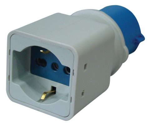 TRACON TICS-A1 - Csatlakozó adapter, CEE/Schuko 16A, 250V, IN 2P+E 6h (CEE), OUT 2P+E (Schuko)