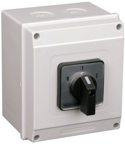 TRACON TKB-206/4T65 - Tokozott választókapcsoló, 0-1-2 400V, 50Hz, 20A, 2×4P, 5,5kW, 48×48mm, 60°, IP65