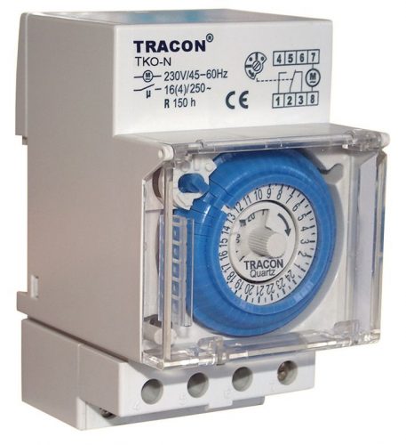 TRACON TKO-N - Sorolható kapcsolóóra, napi, elektromechanikus 230V, 16(4) A