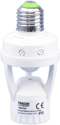 TRACON TMB-E50 - Mozgásérzékelő adapter, infra, E27 foglalatba 230V, 50Hz, 120°, max. 6m, 10s-5min, 3-2000 lux, IP20