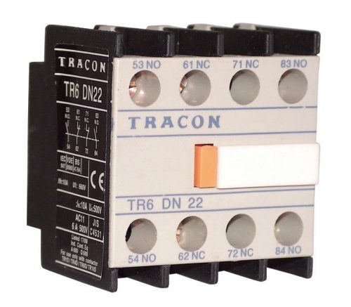 TRACON TR6DN04 - Homlokoldali segédérintkező TR1D/F és TR1E kontaktorokhoz 230V, 50Hz, 2A, 4×NC